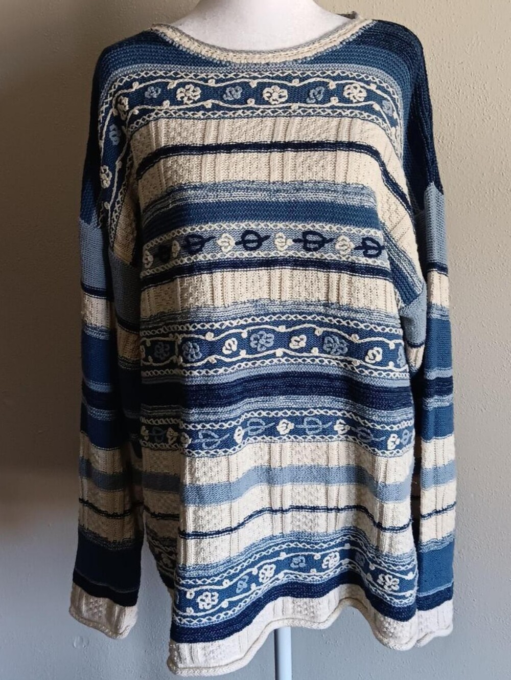 90s Nuovo County Seat Jeanswear, Vintage Heavy Thick Knit Stripe Sweater, Large